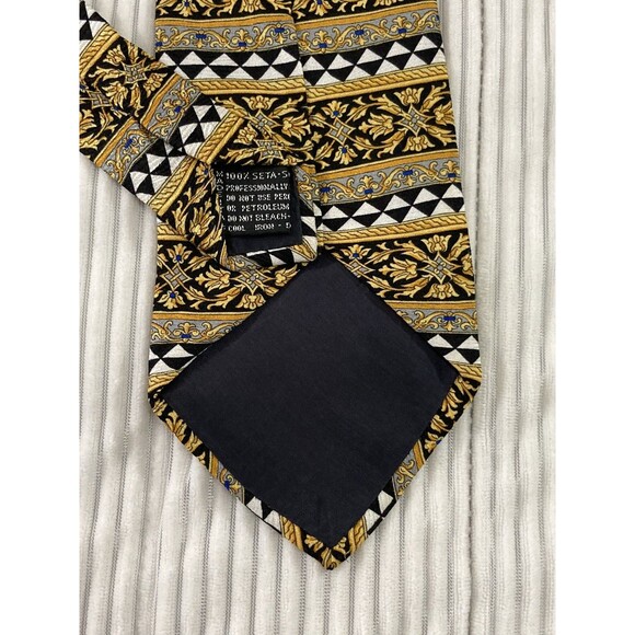 V2 by Versace Men’s Tie 100% Silk Gold Black Geometric Luxury Designer Italy - Picture 4 of 7